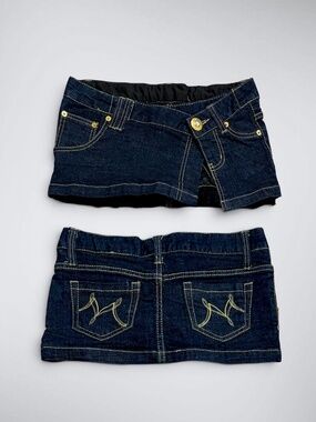 RARE VTG Archival MA*RS Black Lace Trim Denim Skort Shibuya 109 Gyaru Shorts